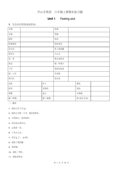 开心学英语六年级上册期末知识点复习