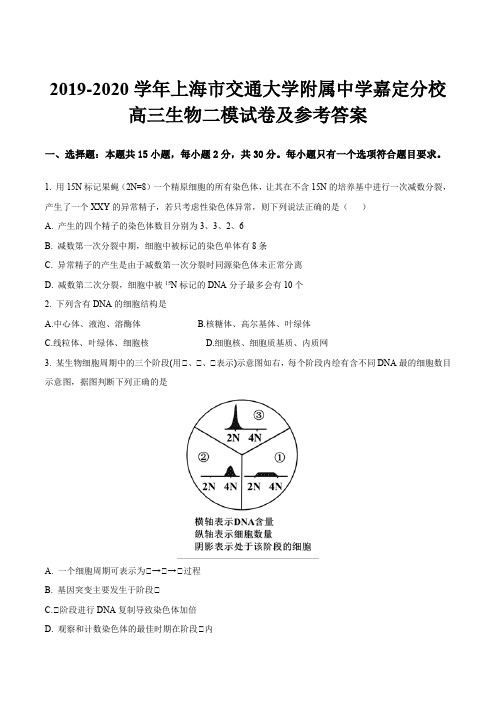 2019-2020学年上海市交通大学附属中学嘉定分校高三生物二模试卷及参考答案