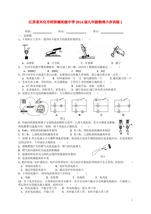 江苏省兴化市昭阳湖初级中学九年级物理小步训练1(无答