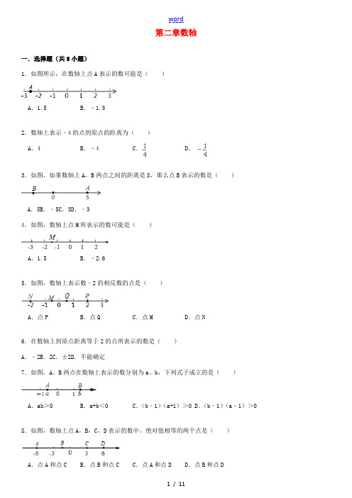 2014-2015学年七年级数学上册 2.2 数轴同步测试(含详解) 华东师大版