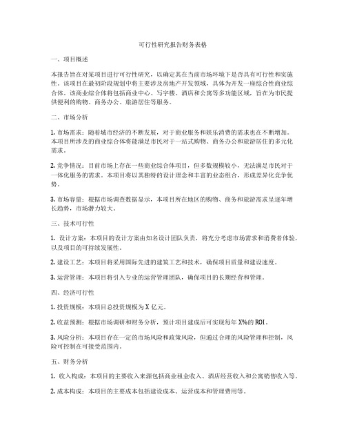 可行性研究报告财务表格