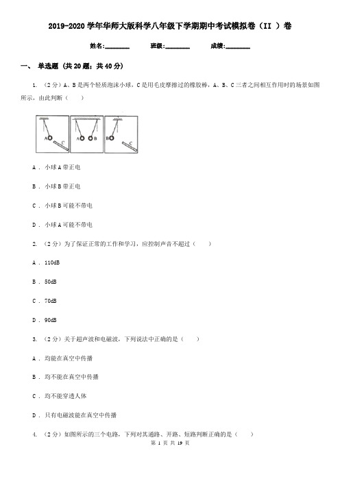 2019-2020学年华师大版科学八年级下学期期中考试模拟卷(II )卷