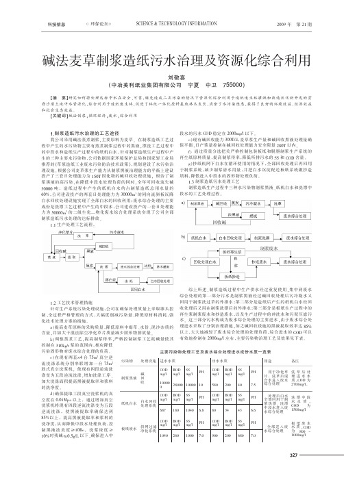 碱法麦草制浆造纸污水治理及资源化综合利用