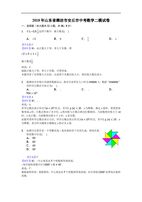 2018年山东省潍坊市安丘市中考数学二模试卷(含答案解析)