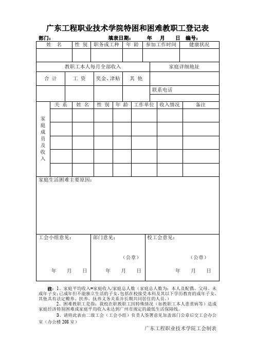 中国农业大学特困和困难教职工登记表-广东工程职业技术学院