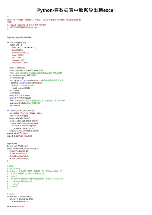 Python-将数据表中数据导出到excel