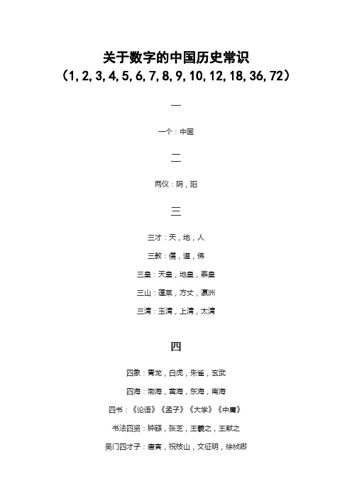 关于数字的中国历史常识