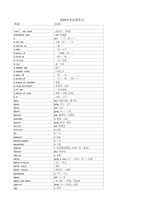 2010年中考必备初中英语单词表