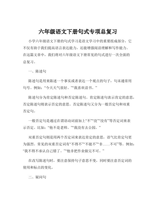 六年级语文下册句式专项总复习