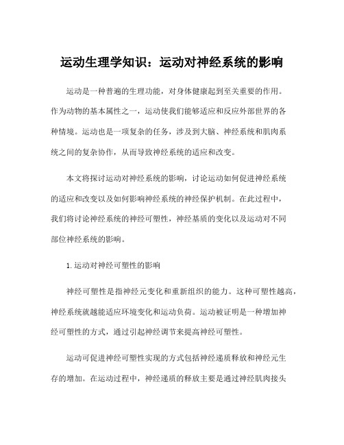 运动生理学知识：运动对神经系统的影响