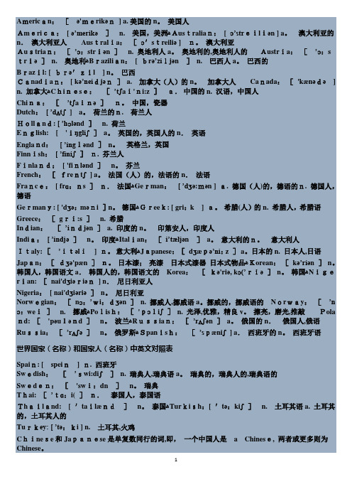 世界国家名和国家人名中英文对照表