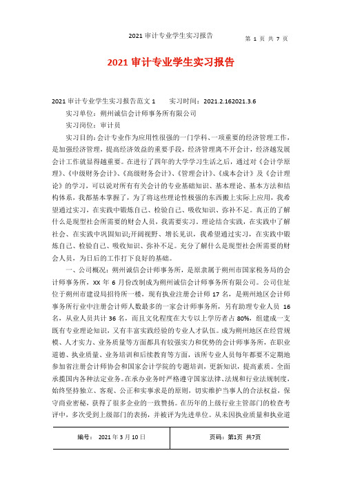 2021审计专业学生实习报告