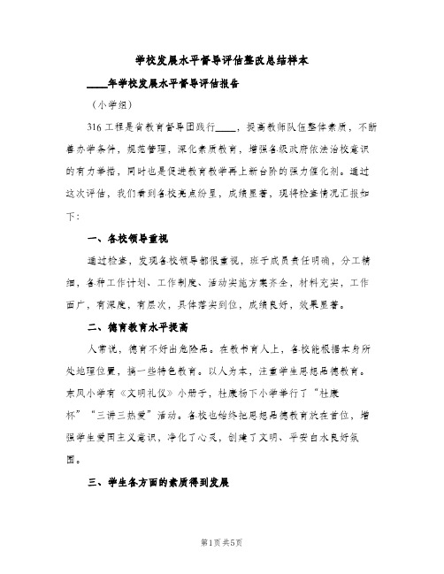 学校发展水平督导评估整改总结样本（2篇）