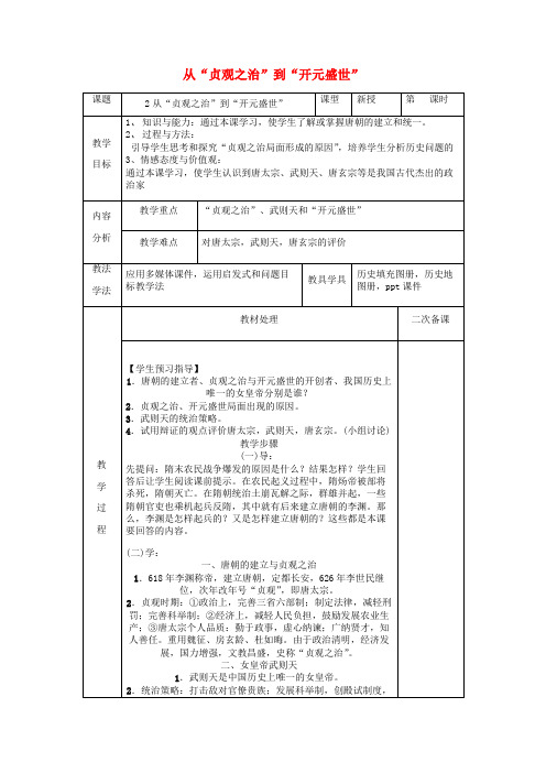 七年级历史下册第2课从“贞观之治”到“开元盛世”教案新人教版