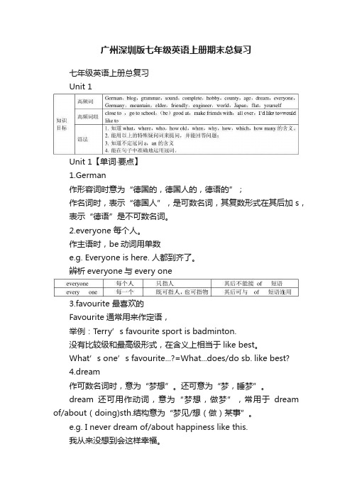 广州深圳版七年级英语上册期末总复习