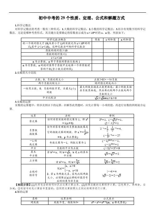 初中中考数学的29个性质、定理、公式和解题方式