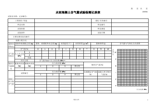 JJ0506_水泥混凝土含气量-横表【建筑工程常用表格系列】