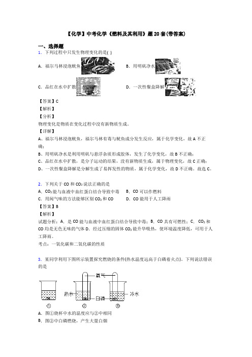 【化学】中考化学《燃料及其利用》题20套(带答案)