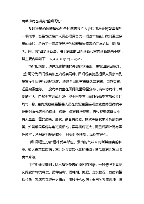 蔬菜诊病也讲究“望闻问切”