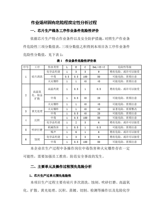 芯片生产线系统作业场所固有危险程度定性分析