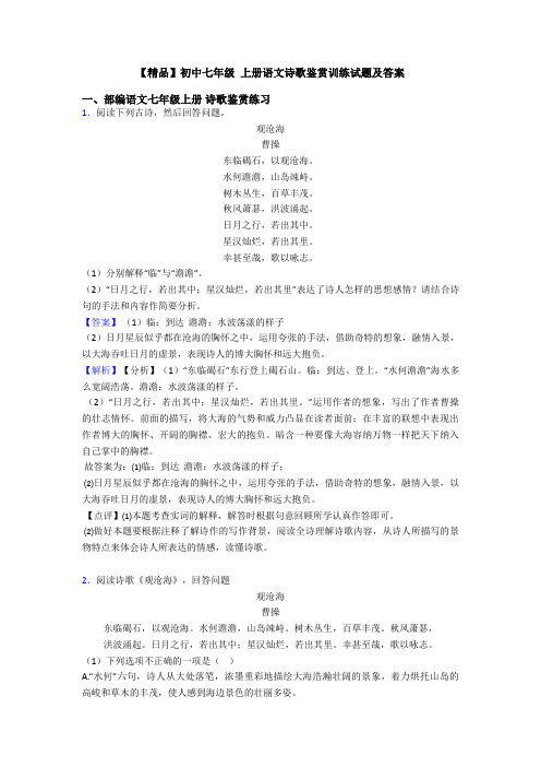 【精品】初中七年级 上册语文诗歌鉴赏训练试题及答案