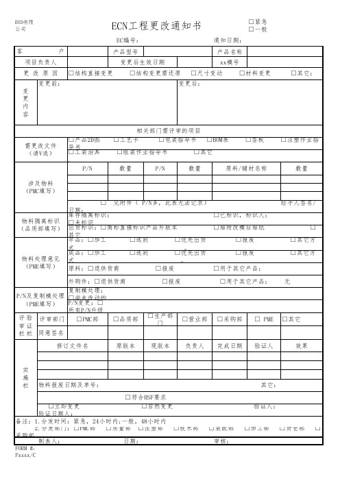 ECN更改通知书