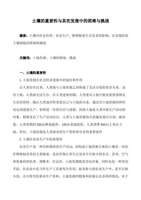 土壤的重要性与其在发展中的困难与挑战