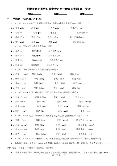 安徽省合肥市庐阳区中考语文一轮复习专题01：字音