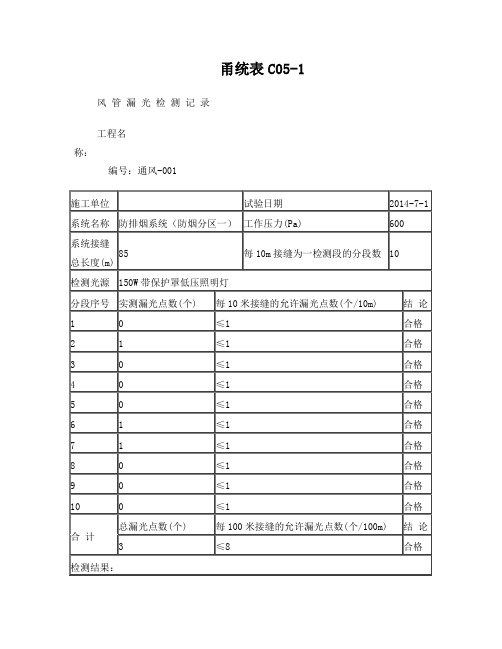 《风管漏光检测记录》