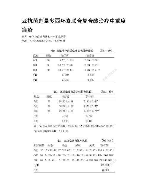 亚抗菌剂量多西环素联合复合酸治疗中重度痤疮