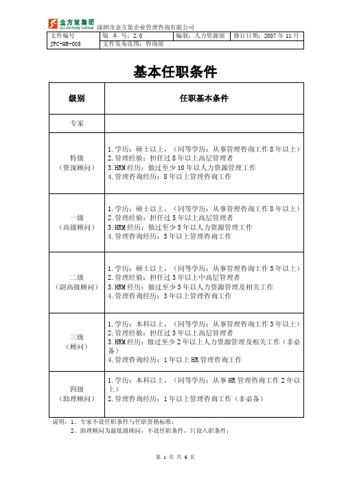 咨询顾问任职资格标准