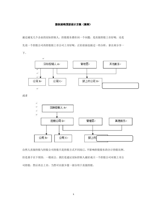 公司股权结构顶层设计方案(案例)