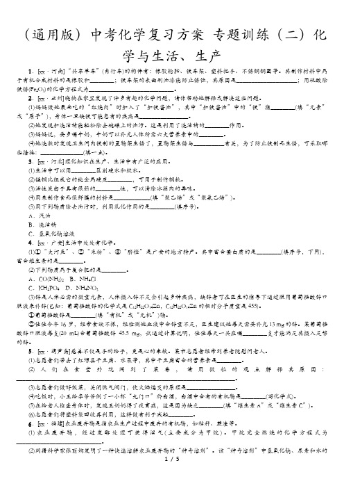 (通用版)中考化学复习方案 专题训练(二)化学与生活、生产