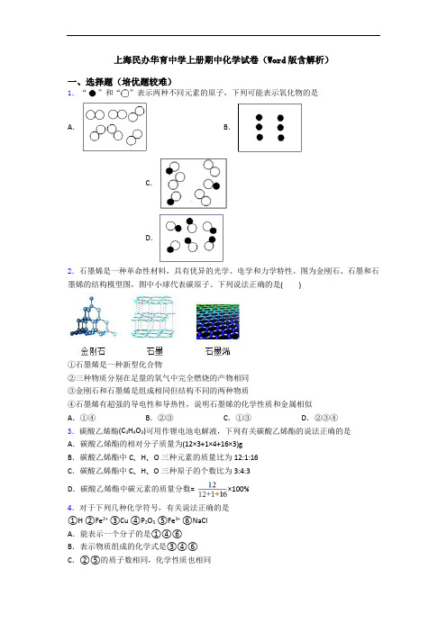 上海民办华育中学上册期中初三化学试卷(Word版含解析)