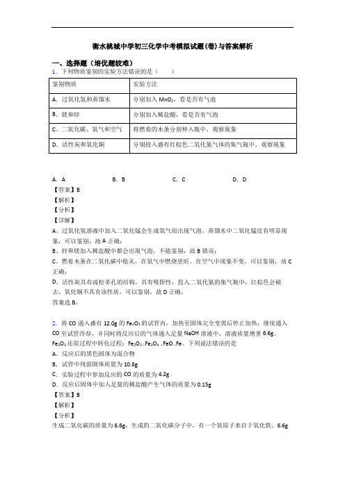 衡水桃城中学初三化学中考模拟试题(卷)与答案解析