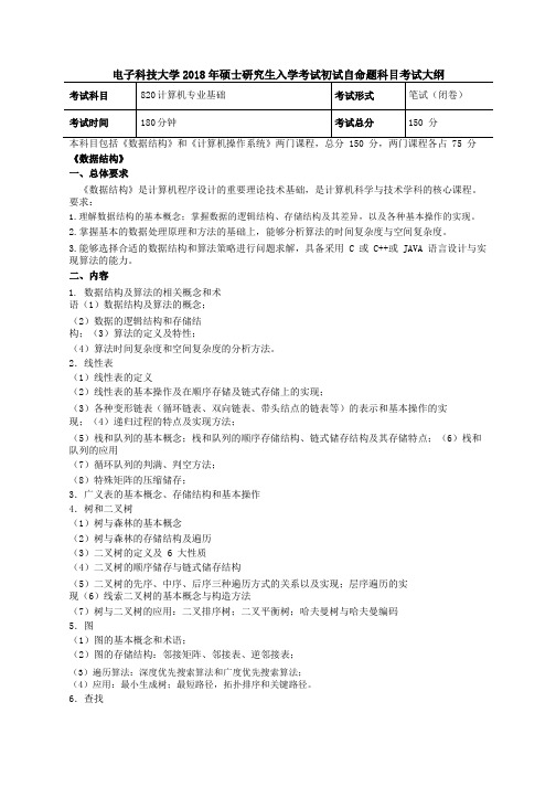 2018年成都电子科技大学820计算机专业基础考研大纲硕士研究生入学考试大纲