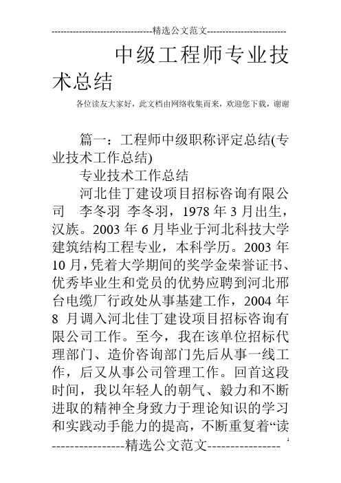 中级工程师专业技术总结