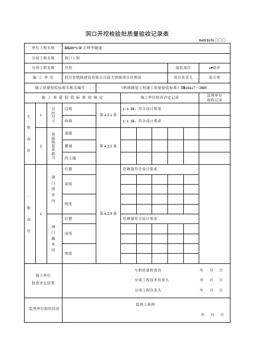 隧道检验批质量验收记录表