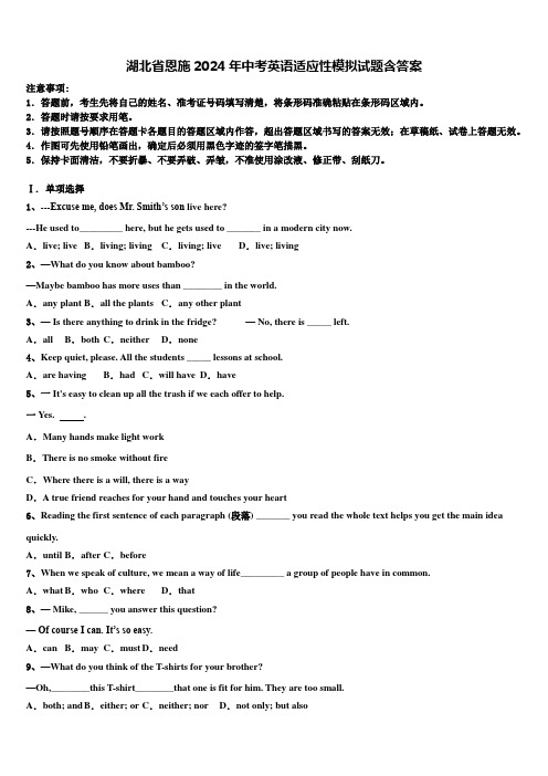 湖北省恩施2024年中考英语适应性模拟试题含答案