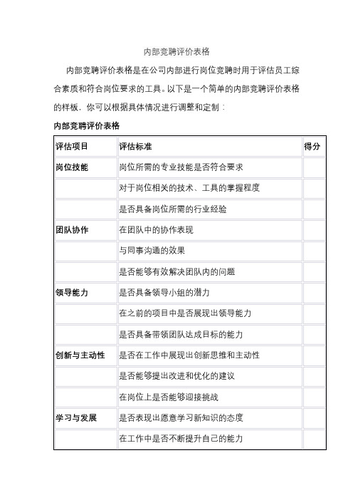 内部竞聘评价表格