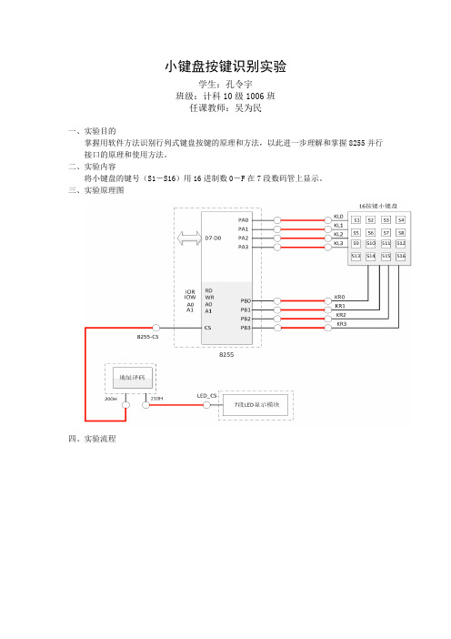 小键盘按键识别实验--实验报告-孔令宇-10284032