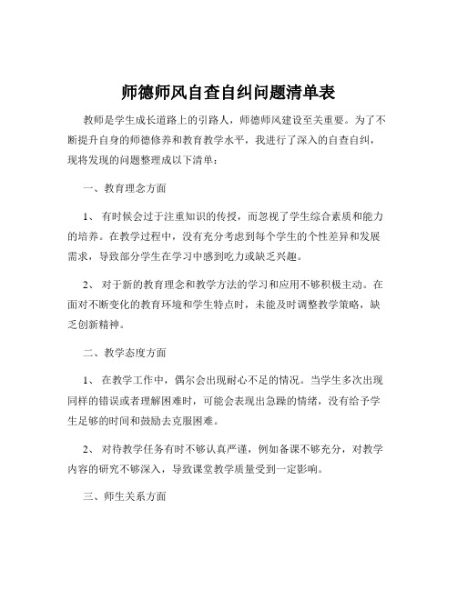 师德师风自查自纠问题清单表