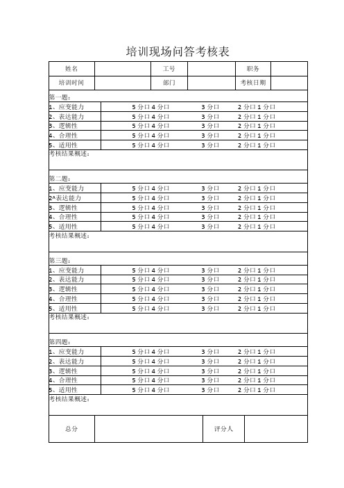 培训现场问答考核表