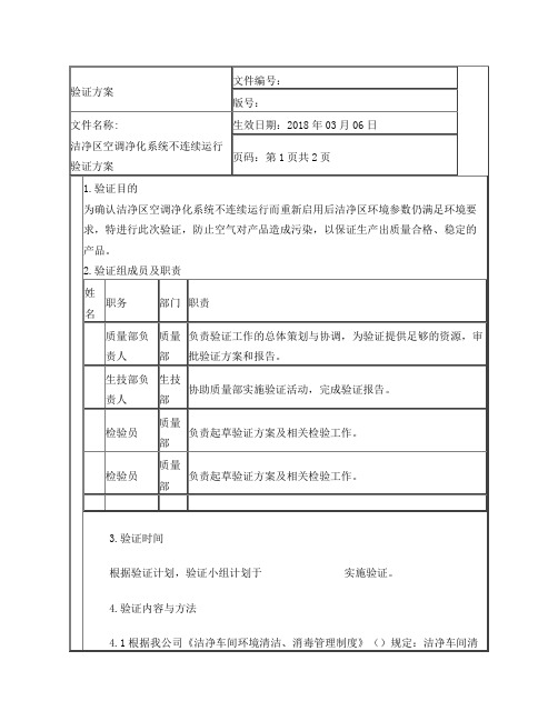 洁净区空调净化系统不连续运行验证方案