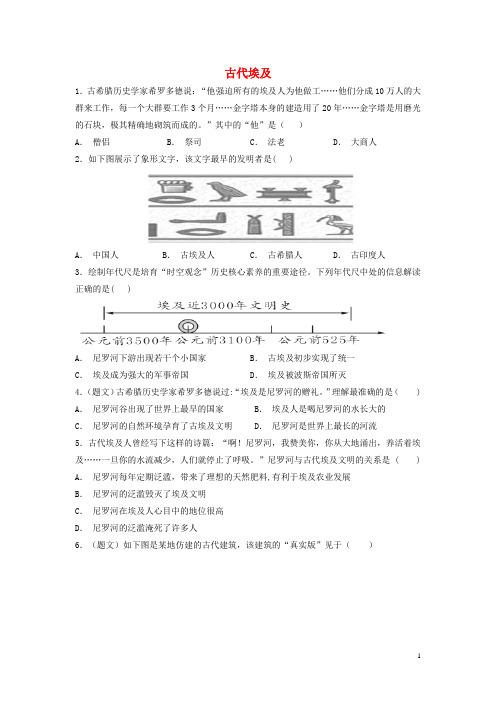 九年级历史上册 第一单元 亚非文明古国 第1课 古代埃及提高练习(含解析) 川教版