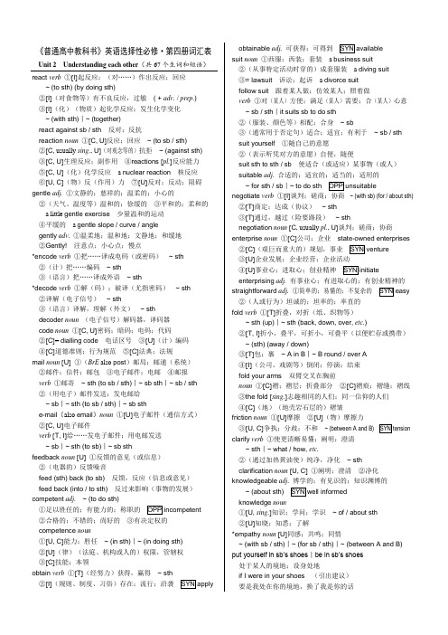 2020新译林版高二英语新教材选择性必修四单词表详解(unit2)