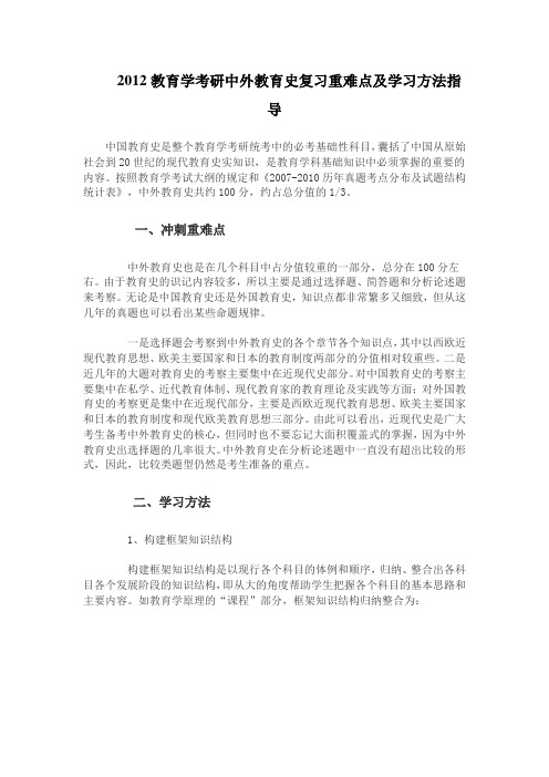 2012教育学考研中外教育史重难点及学习方法指导