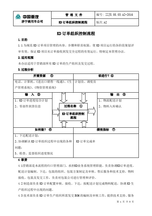 KD订单组织控制流程