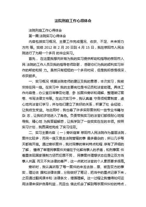 法院刑庭工作心得体会