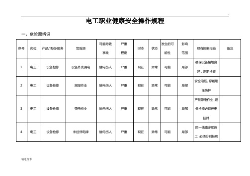 电工岗位职业健康安全操作规程最新版本